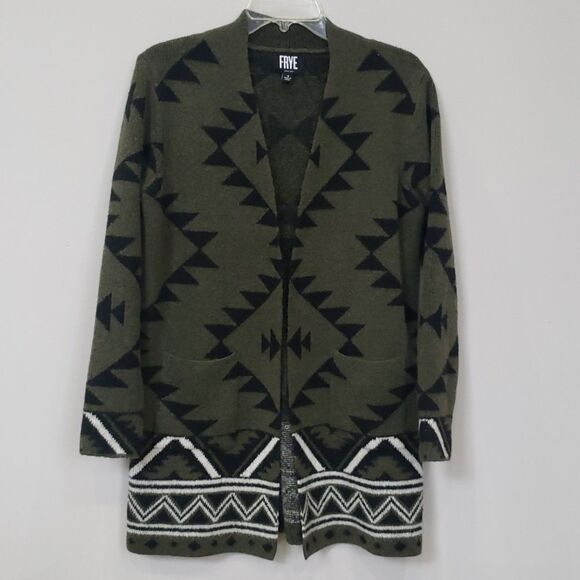 Frye Sweater Women's S Long Open Cardigan Southwest Aztec Navajo Geometric Art - Picture 1 of 8